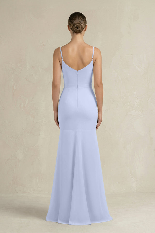 Cami Strap Mermaid Ruffled Chiffon Bridesmaid Dress in Ice - KissProm Bridesmaid Dresses