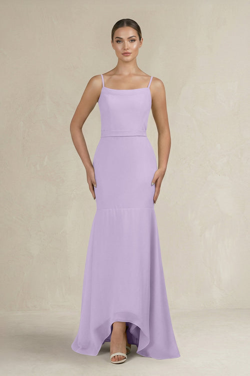 Cami Strap Mermaid Ruffled Chiffon Bridesmaid Dress in Lavender - KissProm Bridesmaid Dresses
