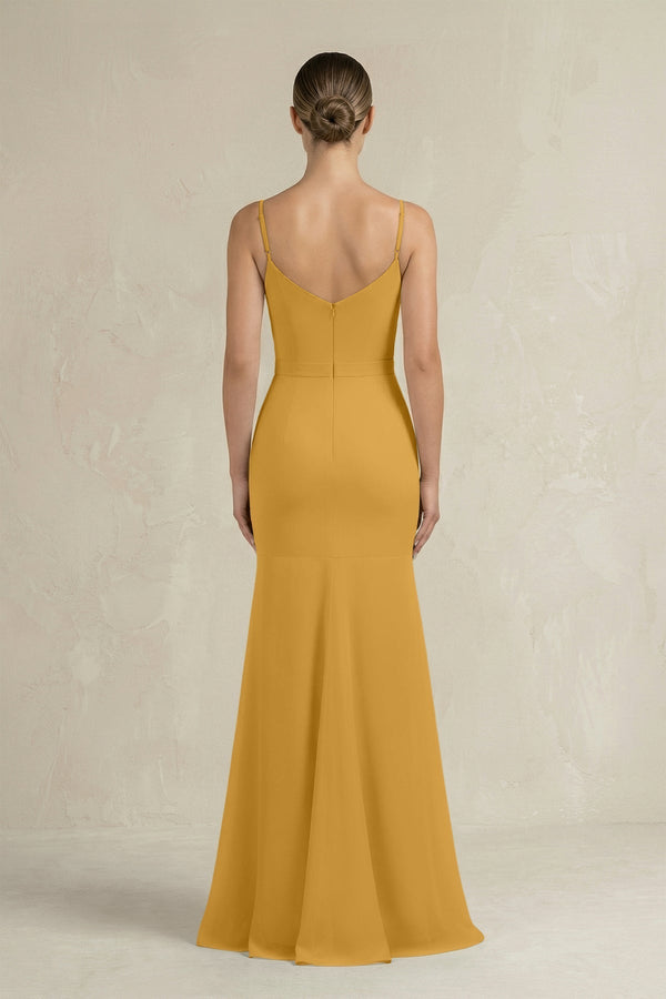 Cami Strap Mermaid Ruffled Chiffon Bridesmaid Dress in Marigold - KissProm Bridesmaid Dresses