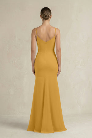 Cami Strap Mermaid Ruffled Chiffon Bridesmaid Dress in Marigold - KissProm Bridesmaid Dresses