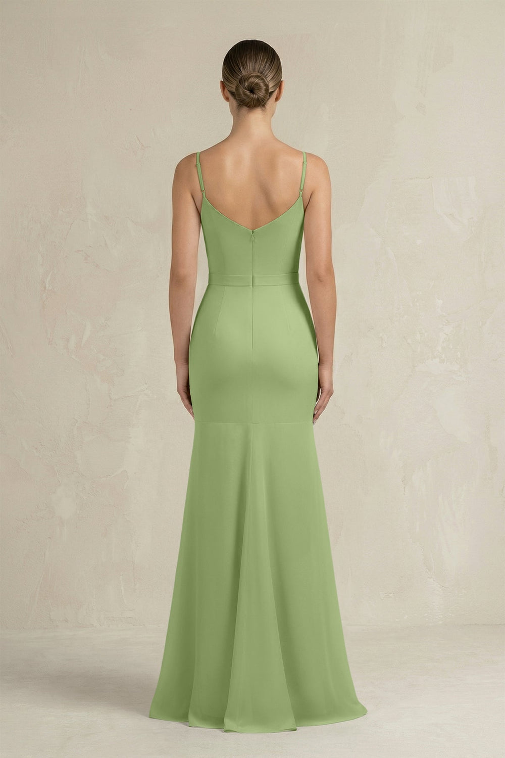 Cami Strap Mermaid Ruffled Chiffon Bridesmaid Dress in Matcha - KissProm Bridesmaid Dresses