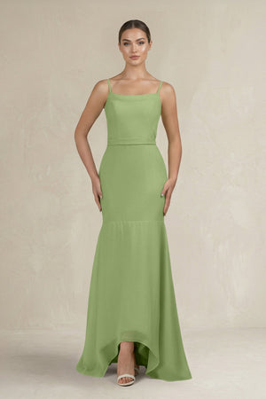 Cami Strap Mermaid Ruffled Chiffon Bridesmaid Dress in Matcha - KissProm Bridesmaid Dresses