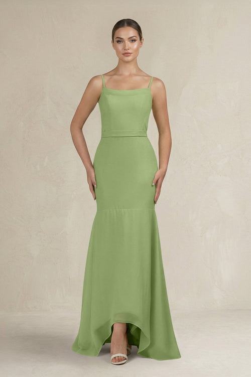 Cami Strap Mermaid Ruffled Chiffon Bridesmaid Dress in Matcha - KissProm Bridesmaid Dresses