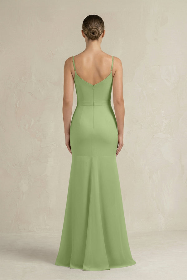 Cami Strap Mermaid Ruffled Chiffon Bridesmaid Dress in Matcha - KissProm Bridesmaid Dresses