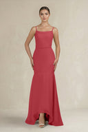 Cami Strap Mermaid Ruffled Chiffon Bridesmaid Dress in Merlot - KissProm Bridesmaid Dresses