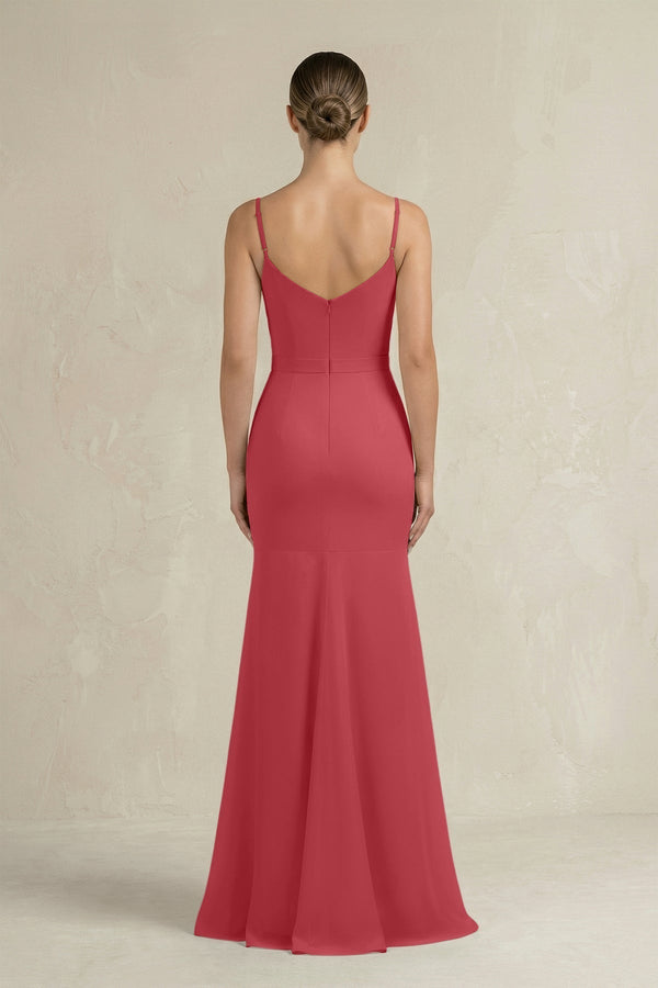 Cami Strap Mermaid Ruffled Chiffon Bridesmaid Dress in Merlot - KissProm Bridesmaid Dresses