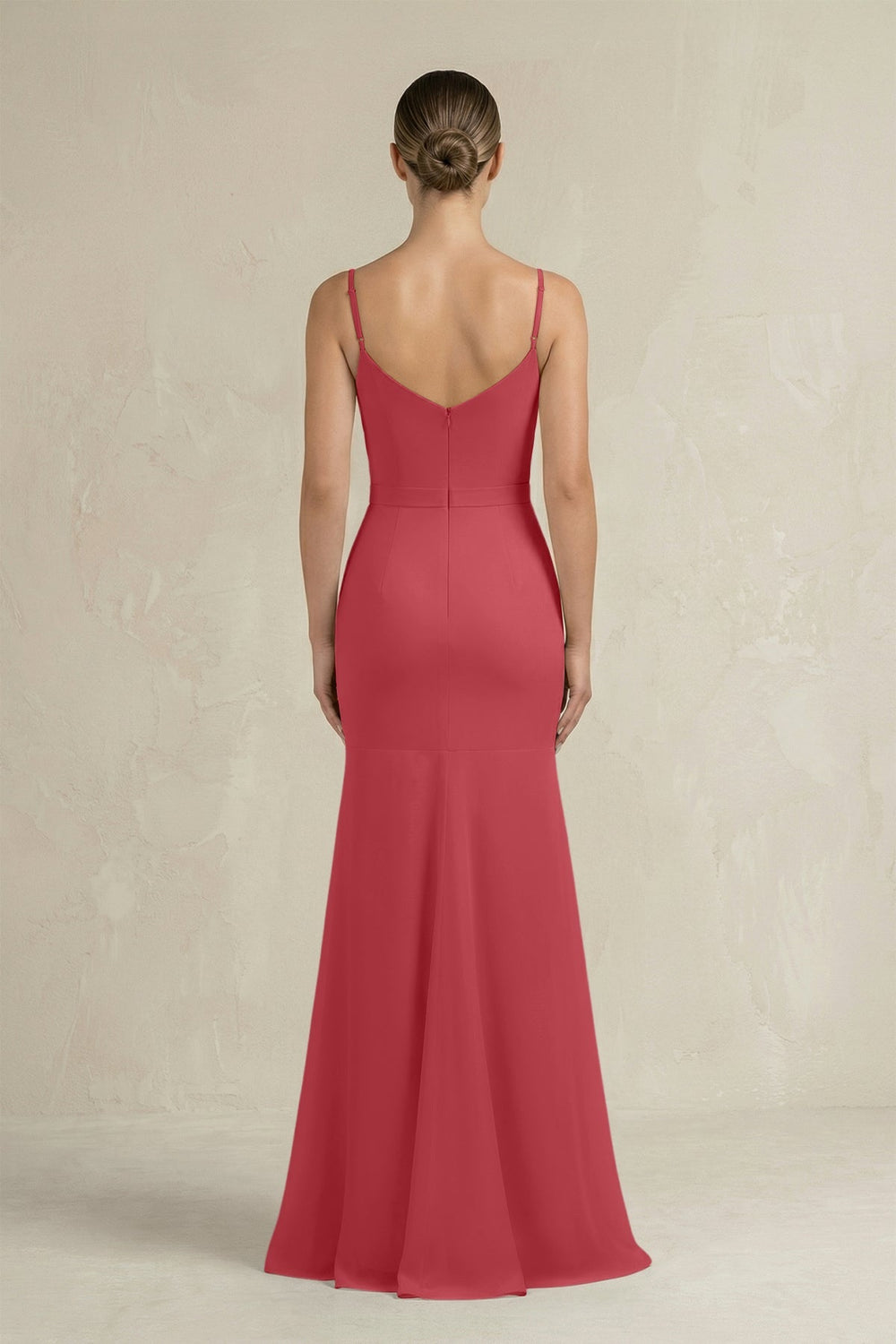 Cami Strap Mermaid Ruffled Chiffon Bridesmaid Dress in Merlot - KissProm Bridesmaid Dresses