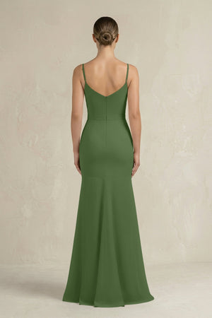 Cami Strap Mermaid Ruffled Chiffon Bridesmaid Dress in Moss - KissProm Bridesmaid Dresses