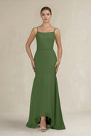 Cami Strap Mermaid Ruffled Chiffon Bridesmaid Dress in Moss - KissProm Bridesmaid Dresses