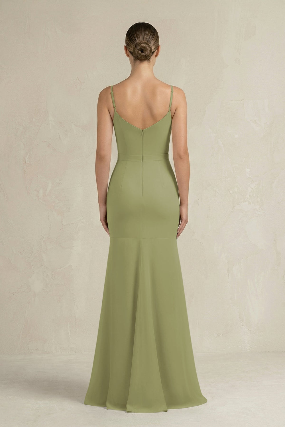 Cami Strap Mermaid Ruffled Chiffon Bridesmaid Dress in Moss Green - KissProm Bridesmaid Dresses