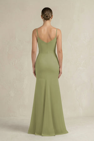 Cami Strap Mermaid Ruffled Chiffon Bridesmaid Dress in Moss Green - KissProm Bridesmaid Dresses