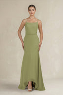 Cami Strap Mermaid Ruffled Chiffon Bridesmaid Dress in Moss Green - KissProm Bridesmaid Dresses