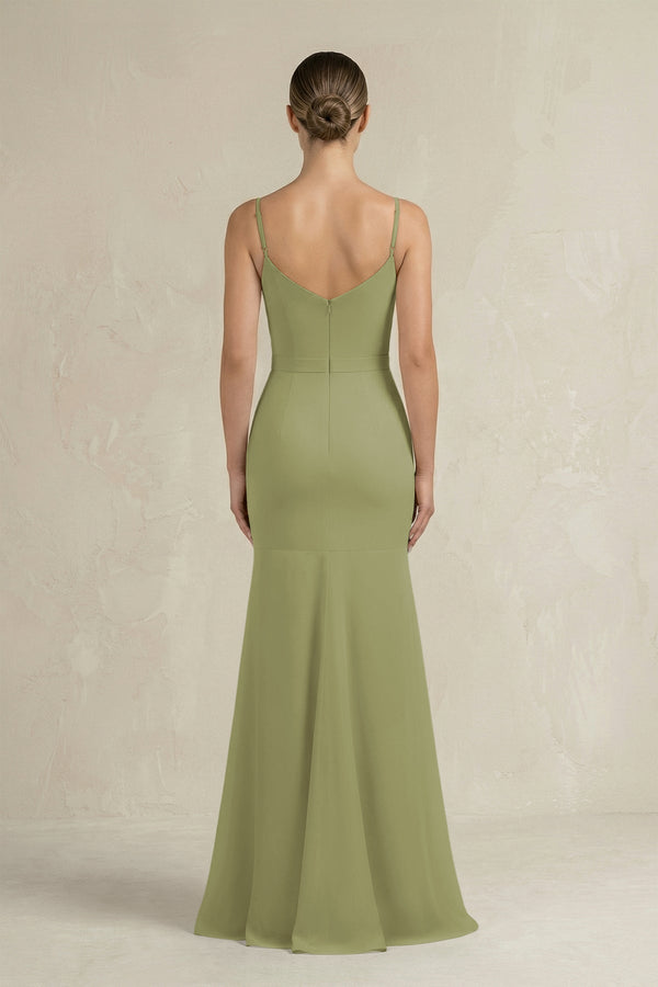 Cami Strap Mermaid Ruffled Chiffon Bridesmaid Dress in Moss Green - KissProm Bridesmaid Dresses