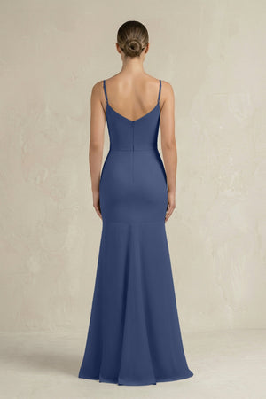 Cami Strap Mermaid Ruffled Chiffon Bridesmaid Dress in Navy - KissProm Bridesmaid Dresses