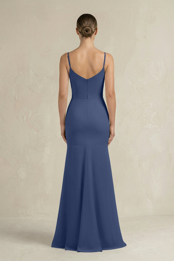 Cami Strap Mermaid Ruffled Chiffon Bridesmaid Dress in Navy - KissProm Bridesmaid Dresses