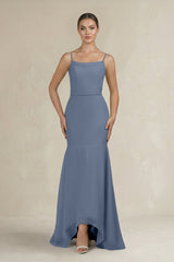 Cami Strap Mermaid Ruffled Chiffon Bridesmaid Dress in Neptune - KissProm Bridesmaid Dresses