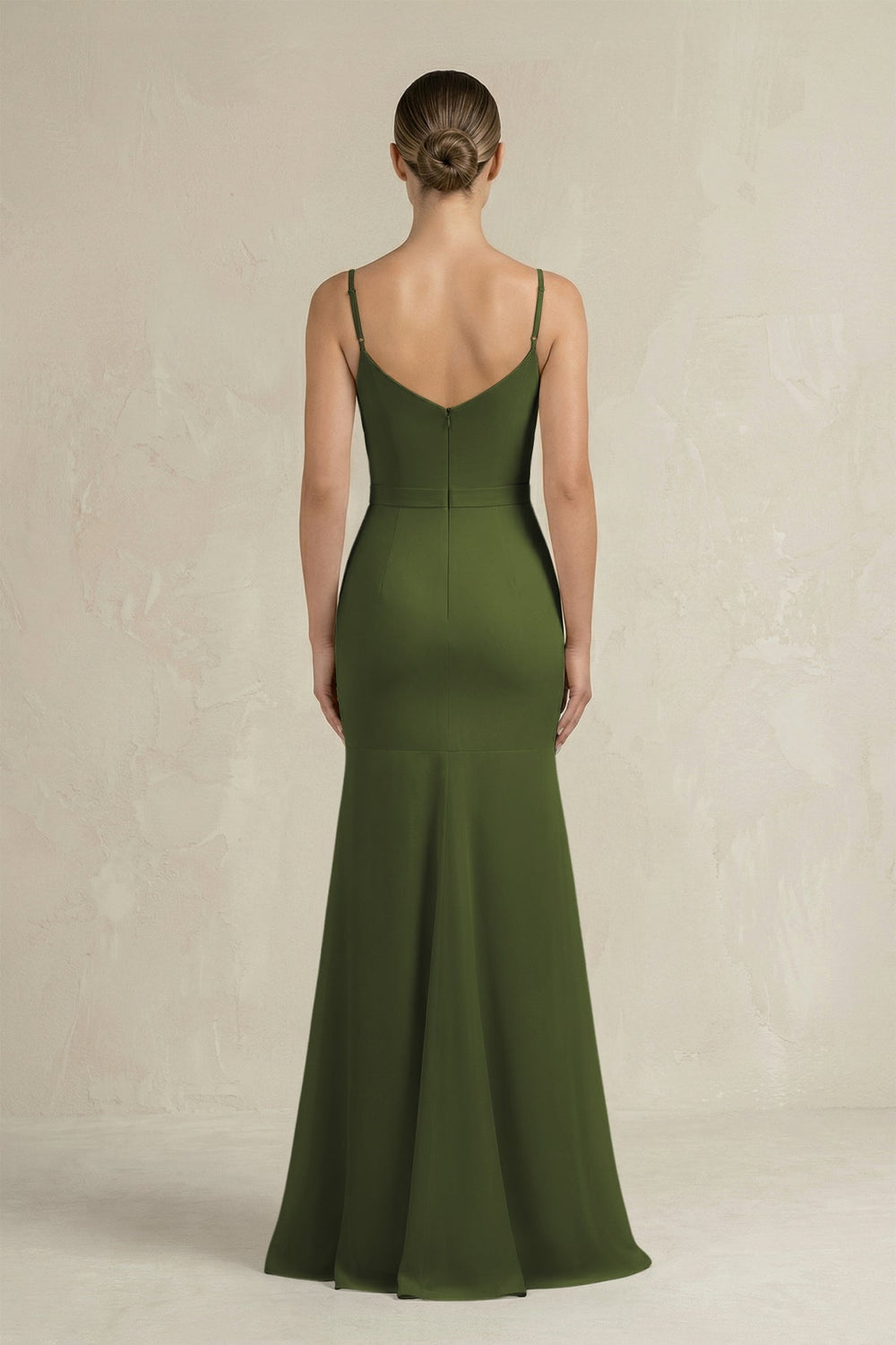 Cami Strap Mermaid Ruffled Chiffon Bridesmaid Dress in Olive - KissProm Bridesmaid Dresses