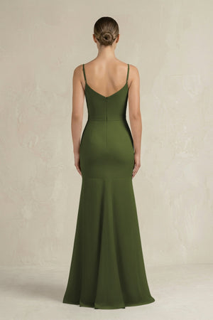Cami Strap Mermaid Ruffled Chiffon Bridesmaid Dress in Olive - KissProm Bridesmaid Dresses