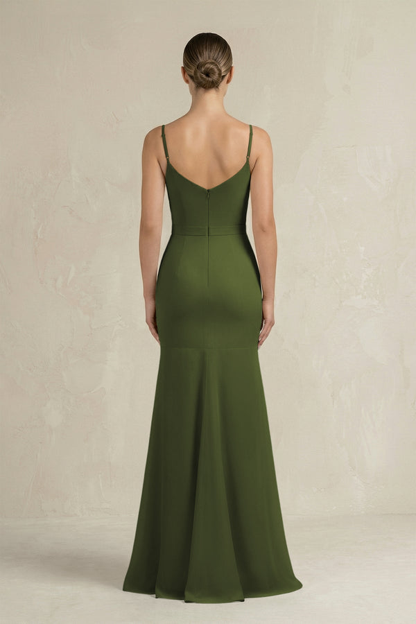 Cami Strap Mermaid Ruffled Chiffon Bridesmaid Dress in Olive - KissProm Bridesmaid Dresses