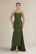 Cami Strap Mermaid Ruffled Chiffon Bridesmaid Dress in Olive - KissProm Bridesmaid Dresses