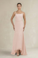 Cami Strap Mermaid Ruffled Chiffon Bridesmaid Dress in Pale Blush - KissProm Bridesmaid Dresses