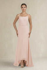 Cami Strap Mermaid Ruffled Chiffon Bridesmaid Dress in Pale Blush - KissProm Bridesmaid Dresses