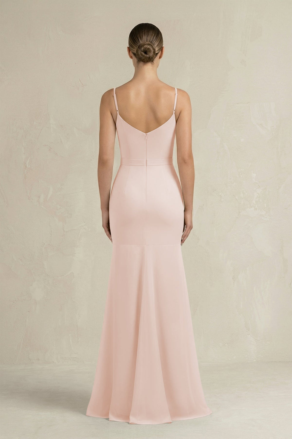 Cami Strap Mermaid Ruffled Chiffon Bridesmaid Dress in Pale Blush - KissProm Bridesmaid Dresses