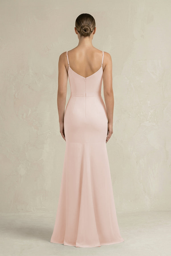 Cami Strap Mermaid Ruffled Chiffon Bridesmaid Dress in Pale Blush - KissProm Bridesmaid Dresses