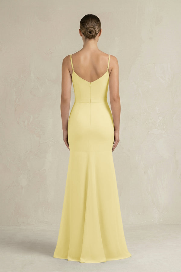 Cami Strap Mermaid Ruffled Chiffon Bridesmaid Dress in Pastel Yellow - KissProm Bridesmaid Dresses