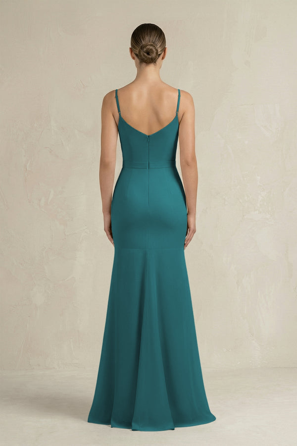 Cami Strap Mermaid Ruffled Chiffon Bridesmaid Dress in Pine - KissProm Bridesmaid Dresses