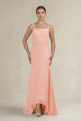 Cami Strap Mermaid Ruffled Chiffon Bridesmaid Dress in Rose Petal - KissProm Bridesmaid Dresses