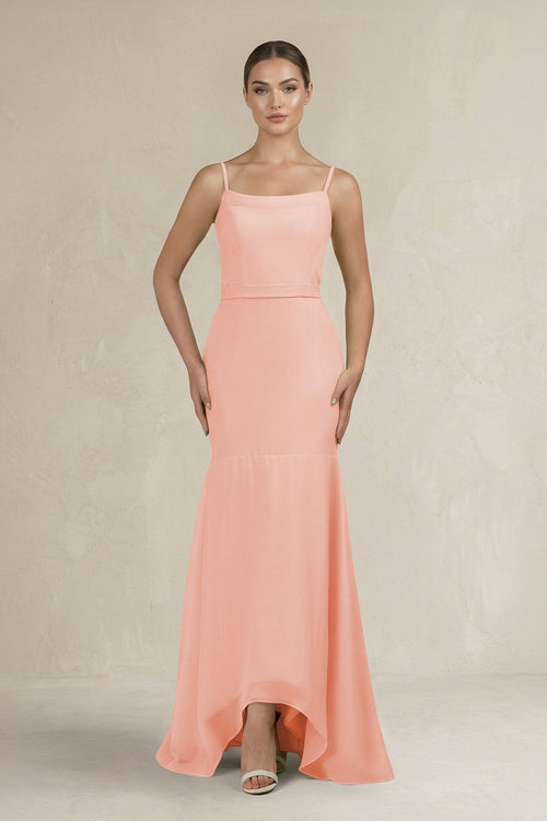 Cami Strap Mermaid Ruffled Chiffon Bridesmaid Dress in Rose Petal - KissProm Bridesmaid Dresses