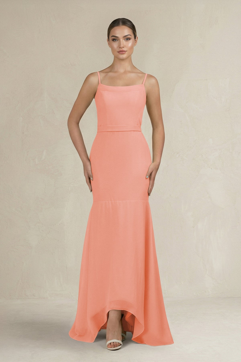Cami Strap Mermaid Ruffled Chiffon Bridesmaid Dress in Rosette - KissProm Bridesmaid Dresses