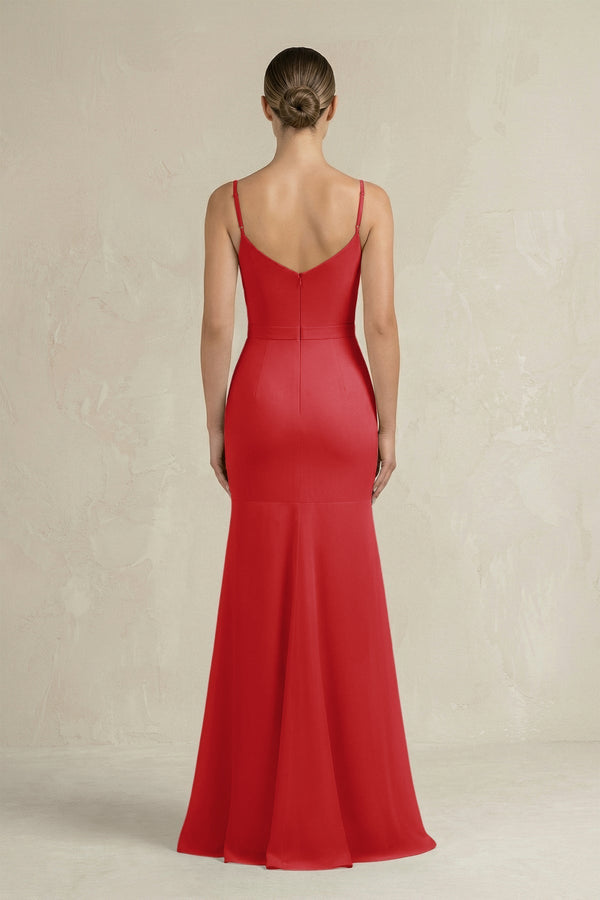 Cami Strap Mermaid Ruffled Chiffon Bridesmaid Dress in Ruby Red - KissProm Bridesmaid Dresses