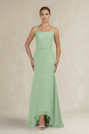 Cami Strap Mermaid Ruffled Chiffon Bridesmaid Dress in Sage - KissProm Bridesmaid Dresses