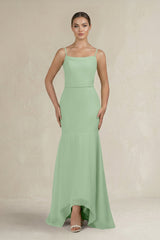 Cami Strap Mermaid Ruffled Chiffon Bridesmaid Dress in Sage - KissProm Bridesmaid Dresses