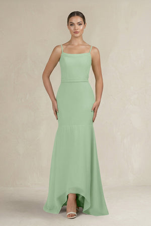 Cami Strap Mermaid Ruffled Chiffon Bridesmaid Dress in Sage - KissProm Bridesmaid Dresses