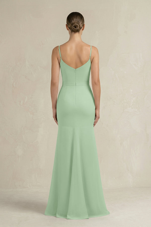 Cami Strap Mermaid Ruffled Chiffon Bridesmaid Dress in Sage - KissProm Bridesmaid Dresses