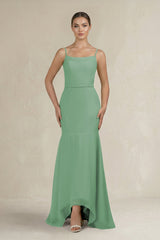 Cami Strap Mermaid Ruffled Chiffon Bridesmaid Dress in Sea Glass - KissProm Bridesmaid Dresses