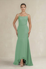 Cami Strap Mermaid Ruffled Chiffon Bridesmaid Dress in Sea Glass - KissProm Bridesmaid Dresses