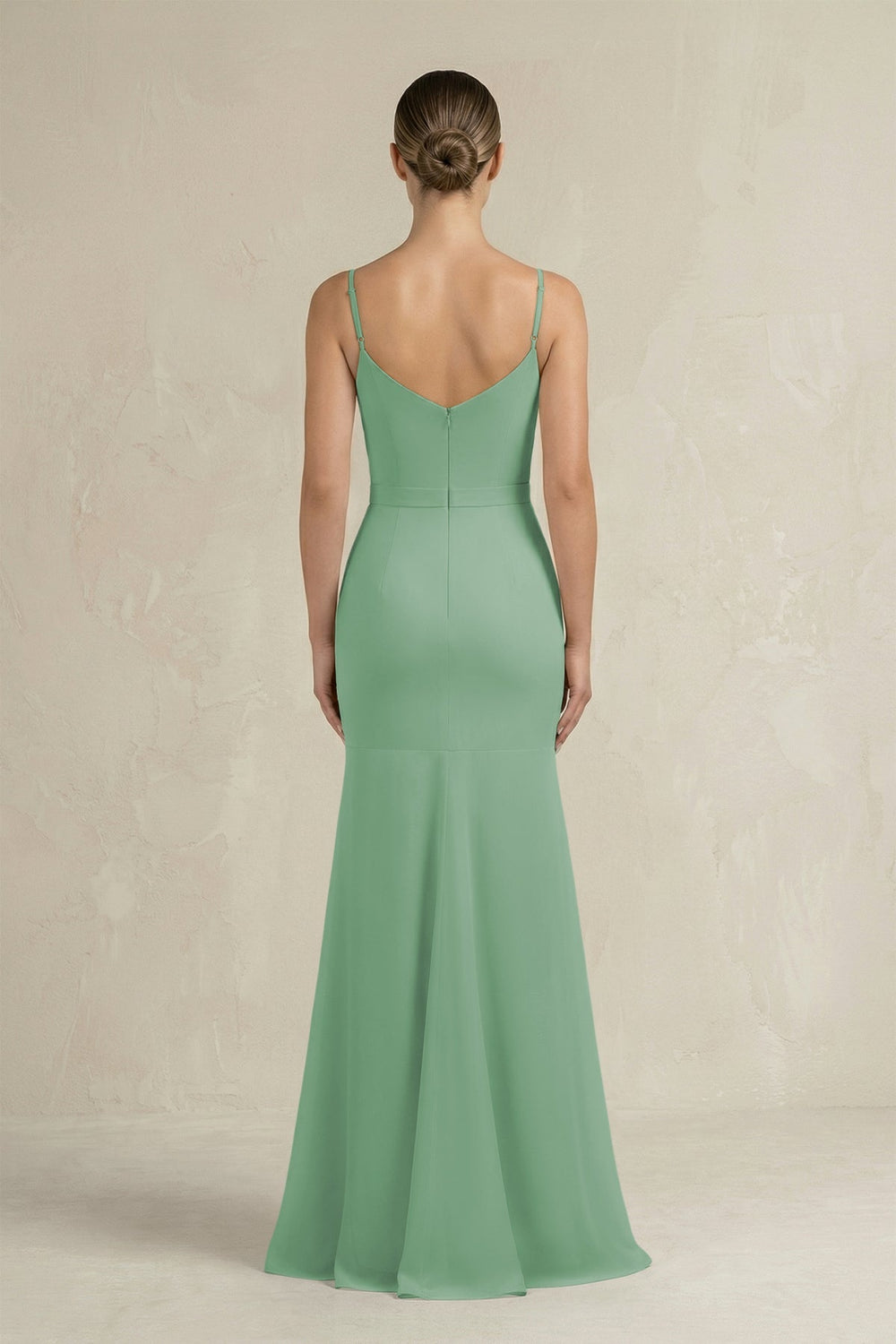 Cami Strap Mermaid Ruffled Chiffon Bridesmaid Dress in Sea Glass - KissProm Bridesmaid Dresses
