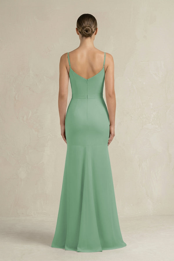 Cami Strap Mermaid Ruffled Chiffon Bridesmaid Dress in Sea Glass - KissProm Bridesmaid Dresses