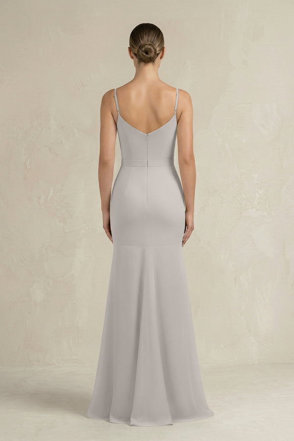 Cami Strap Mermaid Ruffled Chiffon Bridesmaid Dress in Silver - KissProm Bridesmaid Dresses