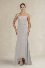 Cami Strap Mermaid Ruffled Chiffon Bridesmaid Dress in Silver - KissProm Bridesmaid Dresses