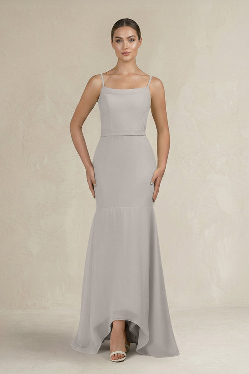 Cami Strap Mermaid Ruffled Chiffon Bridesmaid Dress in Silver - KissProm Bridesmaid Dresses