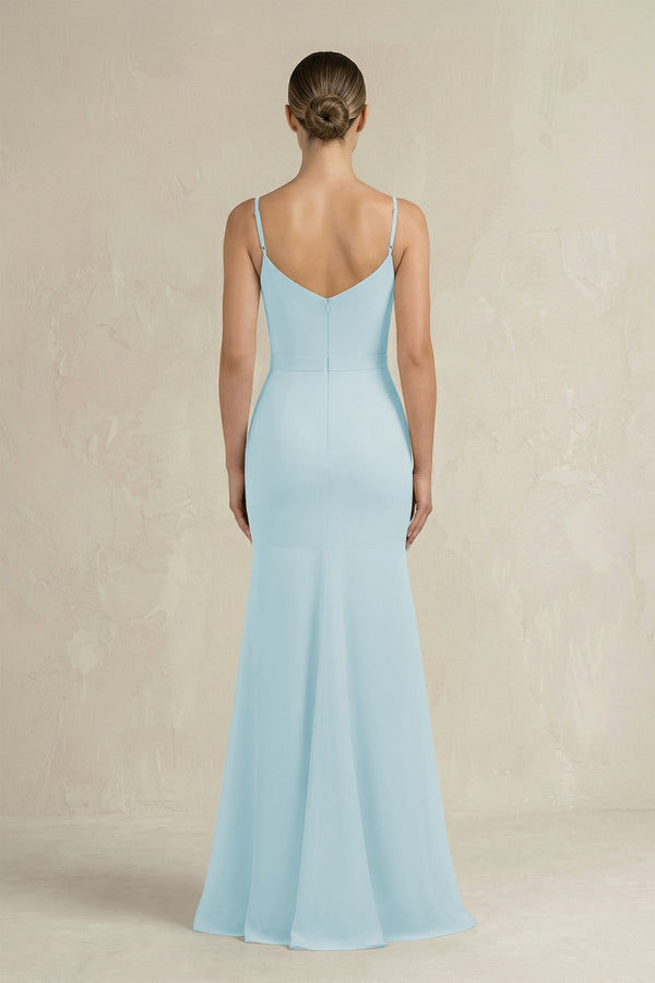 Cami Strap Mermaid Ruffled Chiffon Bridesmaid Dress in Sky Blue - KissProm Bridesmaid Dresses