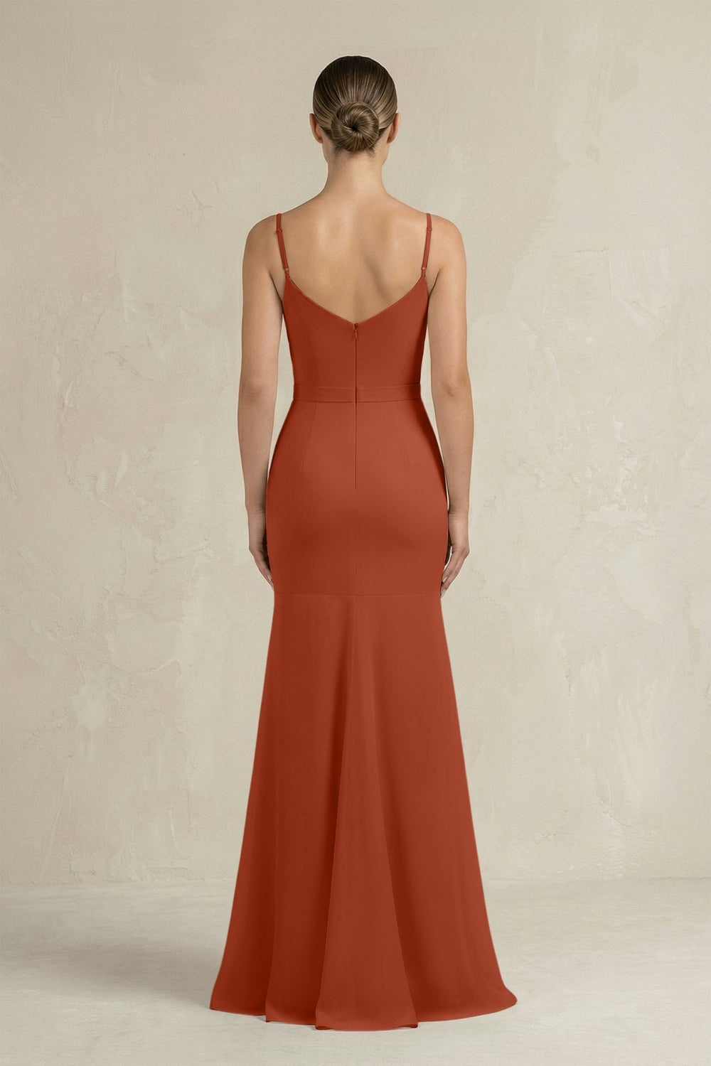 Cami Strap Mermaid Ruffled Chiffon Bridesmaid Dress in Spice - KissProm Bridesmaid Dresses