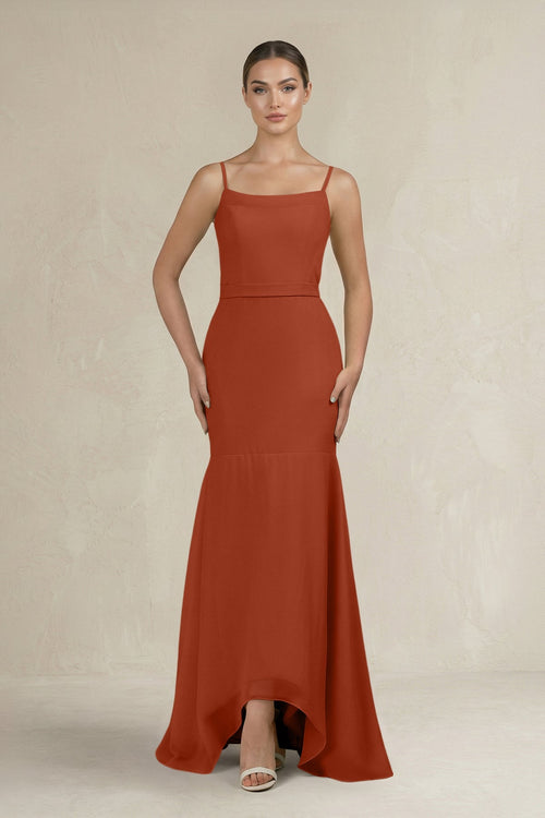 Cami Strap Mermaid Ruffled Chiffon Bridesmaid Dress in Spice - KissProm Bridesmaid Dresses