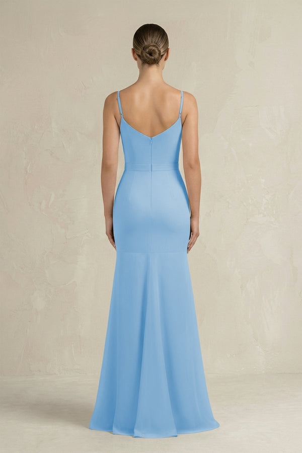 Cami Strap Mermaid Ruffled Chiffon Bridesmaid Dress in Steel Blue - KissProm Bridesmaid Dresses