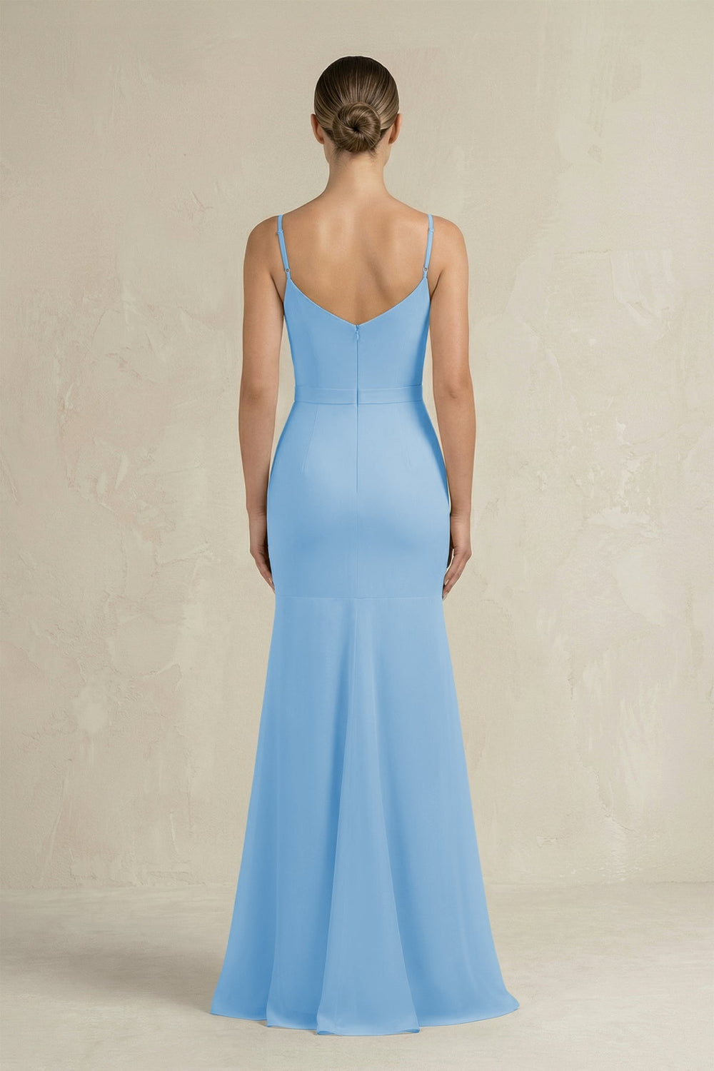 Cami Strap Mermaid Ruffled Chiffon Bridesmaid Dress in Steel Blue - KissProm Bridesmaid Dresses